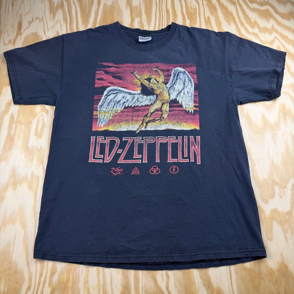 Vintage Led Zeppelin Mens L Icarus Swan Song Graphic Tee Hanes Heavyweight Black